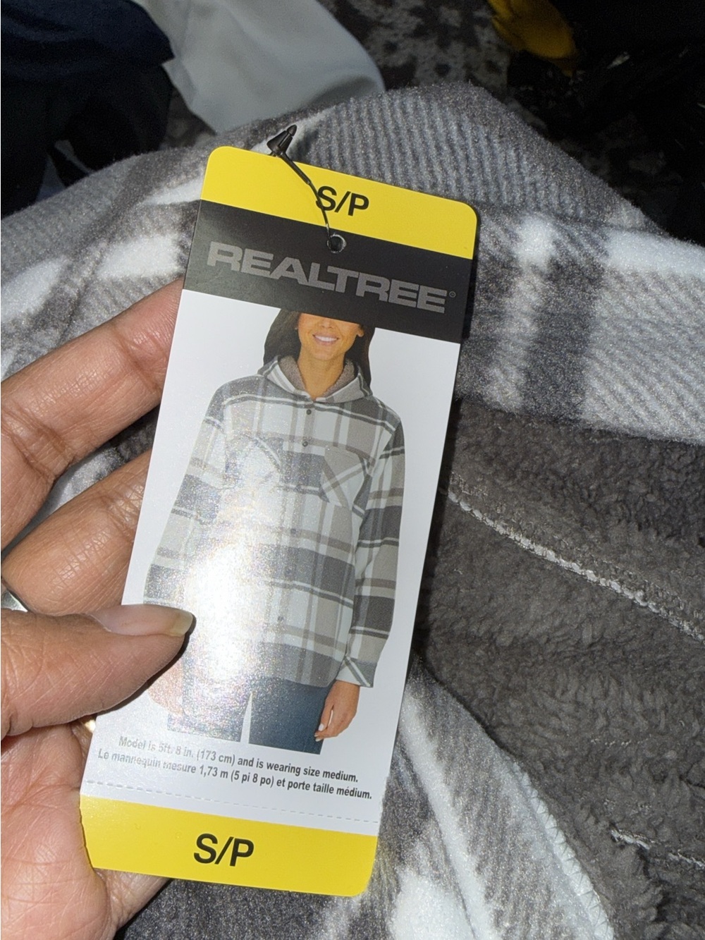Realtree women Gray and White Plaid Crewneck Sweater